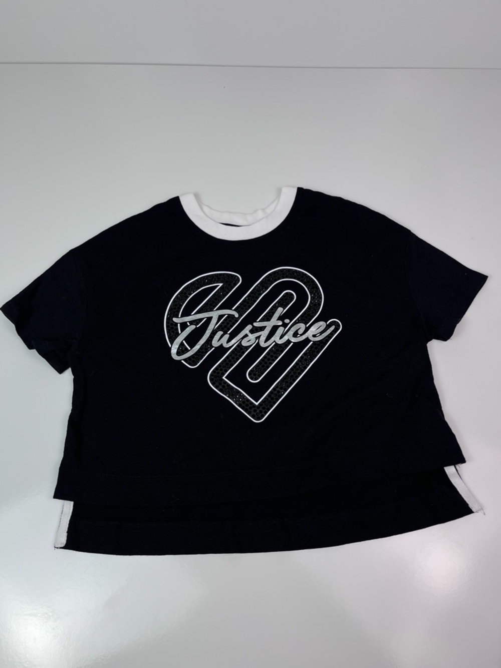 Girls Kids Justice Black Embellished Logo T-shirt size 7